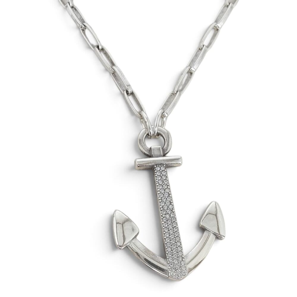 Brighton Coastline Reversible Anchor Link Necklace JL9861 Silver Crystal